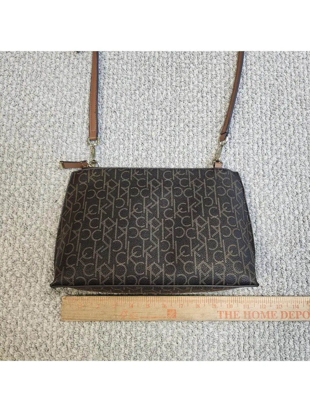 Calvin Klein Monogram Crossbody Bag Brown Size Medium